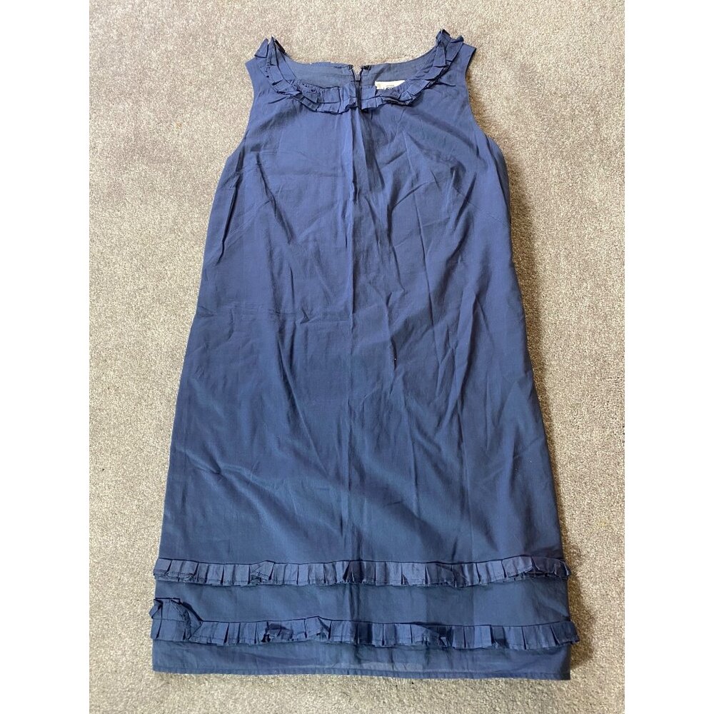 Ann Taylor LOFT Sleeveless Navy Dress Ruffle Trim & Back Zipper Size 10